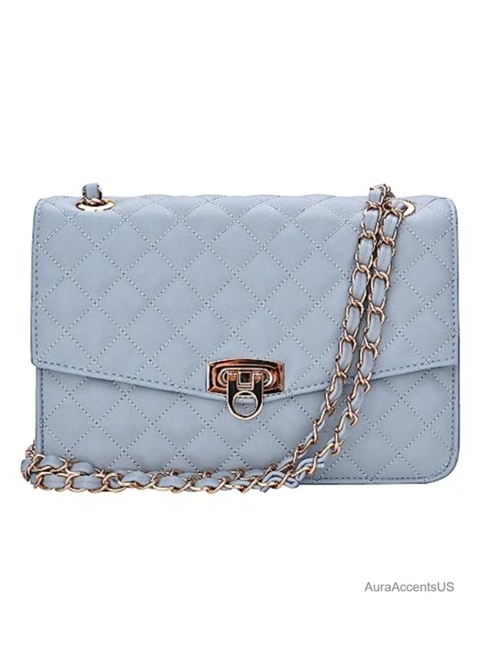 Quilted Vegan Leather Shoulder Bag with Chain Strap, Medium Crossbody Purse